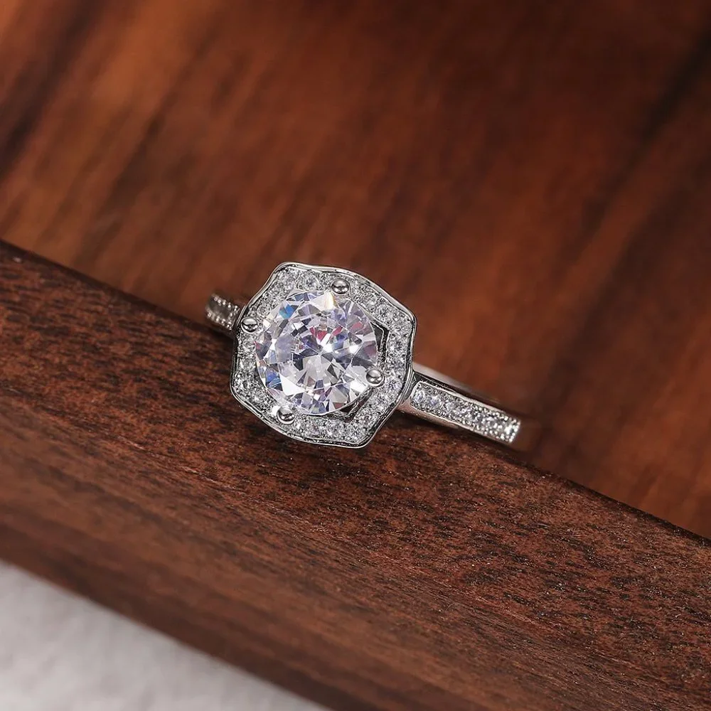 😍Engagement Hollow Anillos Sparkling Round CZ Dainty Silver Rings, L133 - Picture 6 of 9